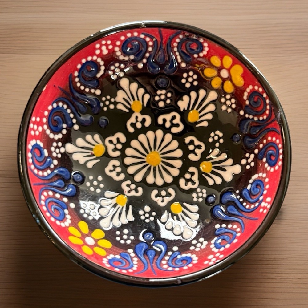 Vintage Hand painted Floral Design Turkish Ceramic Bowl 4.5" Wide